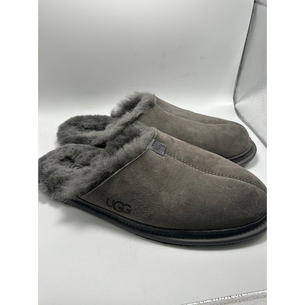 UGG Scuff Slipper Men Size 10 Charcoal Grey Suede Fur Lining